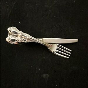 Myers Tie Clip Silver Tone Fork & Knife Cuff Links